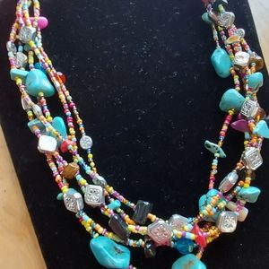 Colorful Multi Strand Beaded Beautiful Necklace 10.5"/21"- GC.